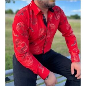 Men's‎ Peruzzo Skull Printed Long Sleeve Shirt Button-Up Medium NWT